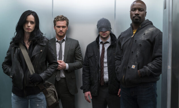 The Defenders : Photo Finn Jones, Krysten Ritter, Charlie Cox, Mike Colter, The Defenders saison 1