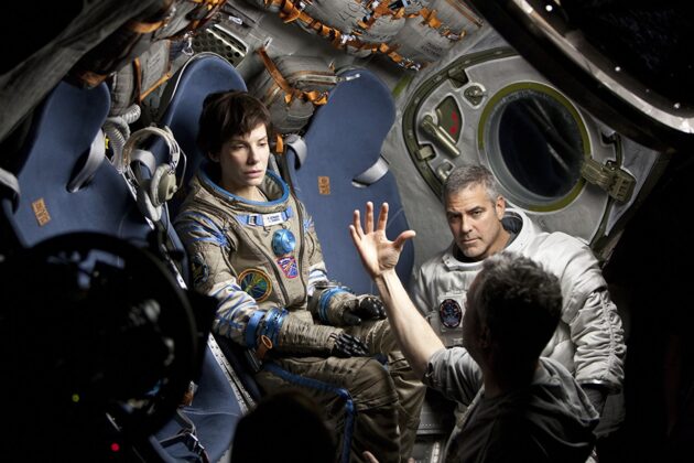 Photo Sandra Bullock, George Clooney, Alfonso Cuarón