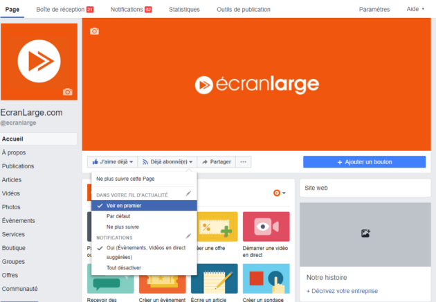Ecran Large Facebook