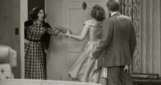 WandaVision : Photo Kathryn Hahn, Elizabeth Olsen, Paul Bettany