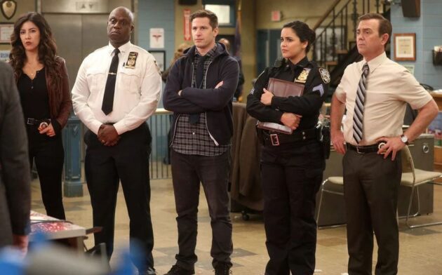 photo, Stephanie Beatriz, Andre Braugher, Andy Samberg, Melissa Fumero, Joe Lo Truglio