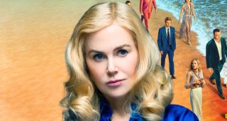 Nicole KIdman dans Un Couple Parfait. Derrière, une plage et le reste du casting.