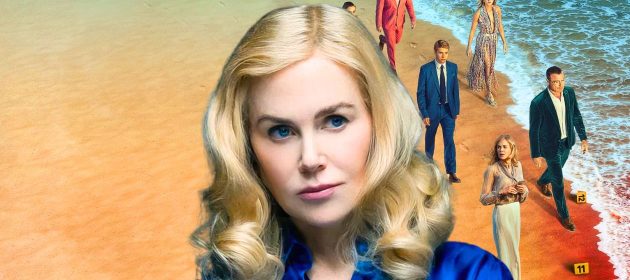 Nicole KIdman dans Un Couple Parfait. Derrière, une plage et le reste du casting.