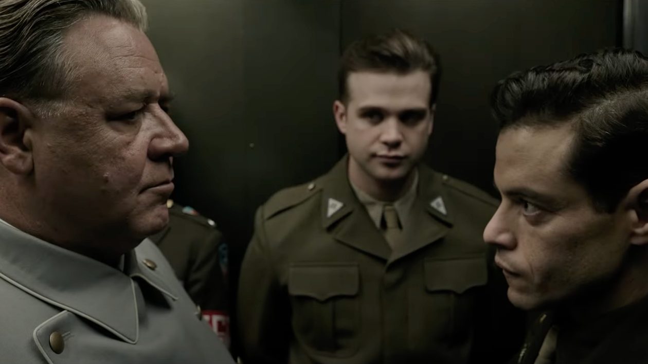 Russell Crowe, Leo Woodall et Rami Malek dans Nuremberg