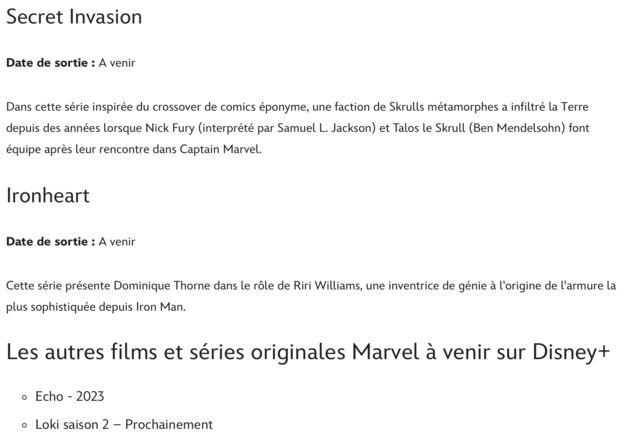 Marvel : changement dates sorties séries